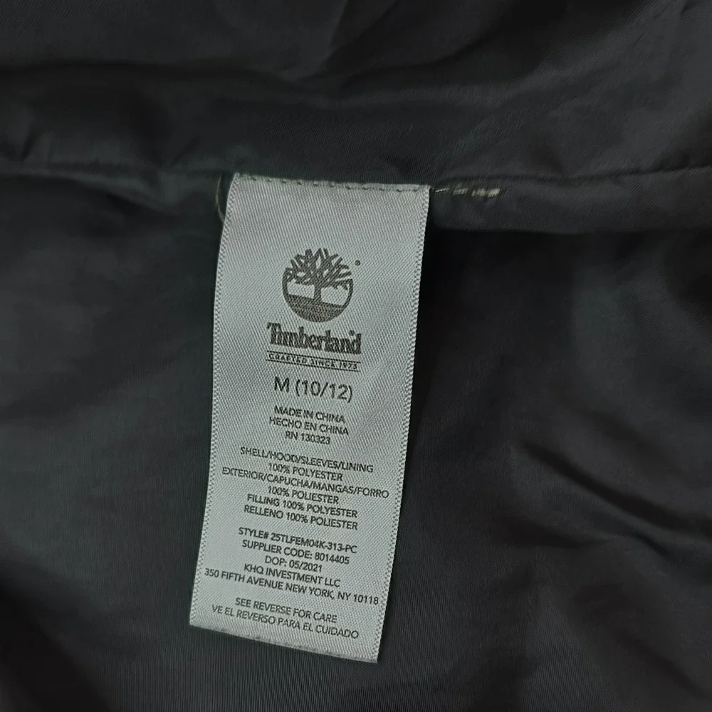 Timberland Boys Camouflage Hooded Puffer Jacket M (10/12) Green Black Orange